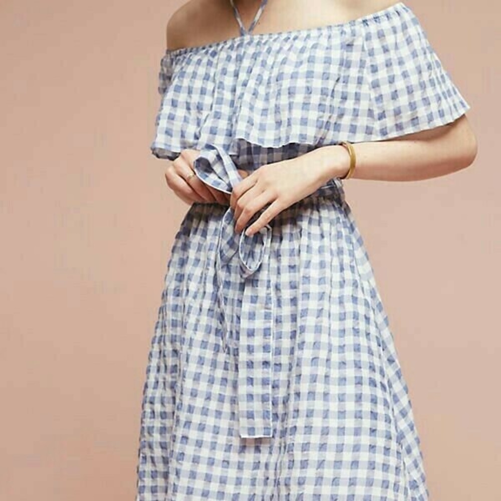 Anthropologie Kinsey Gingham Off-The-Shoulder Dress by Tylho